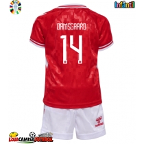 Camisa de Futebol Dinamarca Mikkel Damsgaard #14 Equipamento Principal Infantil Europeu 2024 Manga Curta (+ Calças curtas)